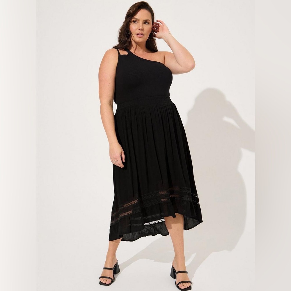BNWT Torrid Black Maxi Crinkle Gauze Hi-Low Skirt Plus Size